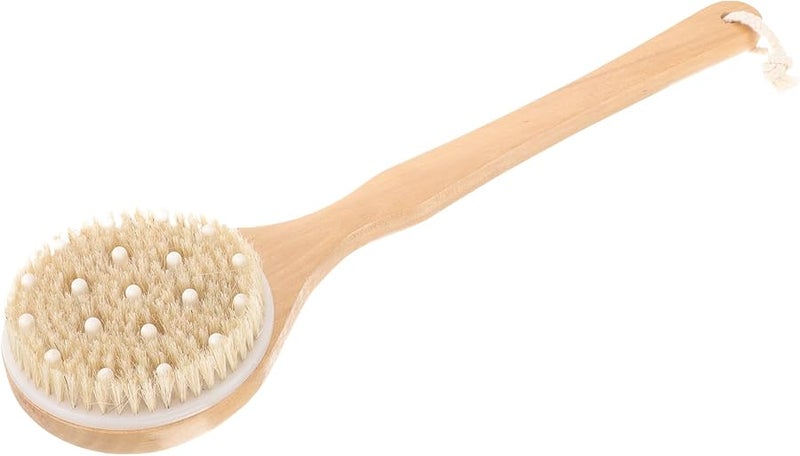 Long Handle Shower Brush With Natural Boar Bristles For Dry Skin Exfoliation And Back Massage 41 5x11cm - Image 1